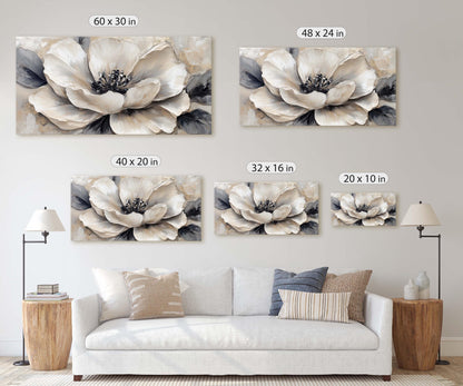 Black White Flower, Neutral Tones, Flower Painting