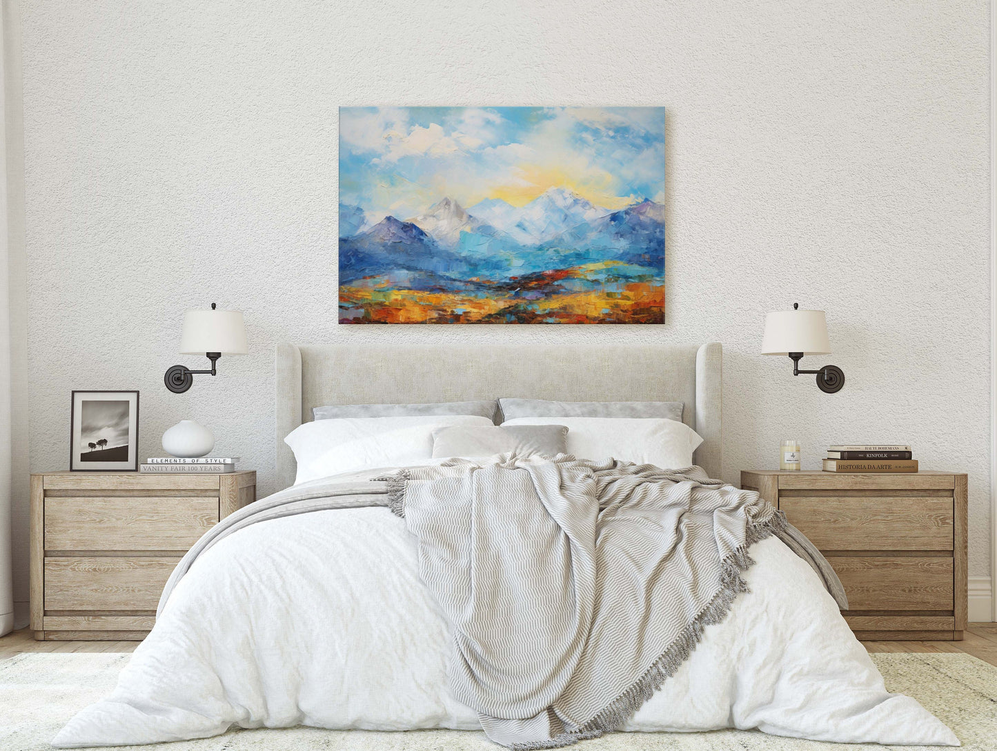 Abstract Mountains, Impressionist Art, Mountain Landscape, Scenic Decor, Painting Print, Framed Canvas, Large Art Print