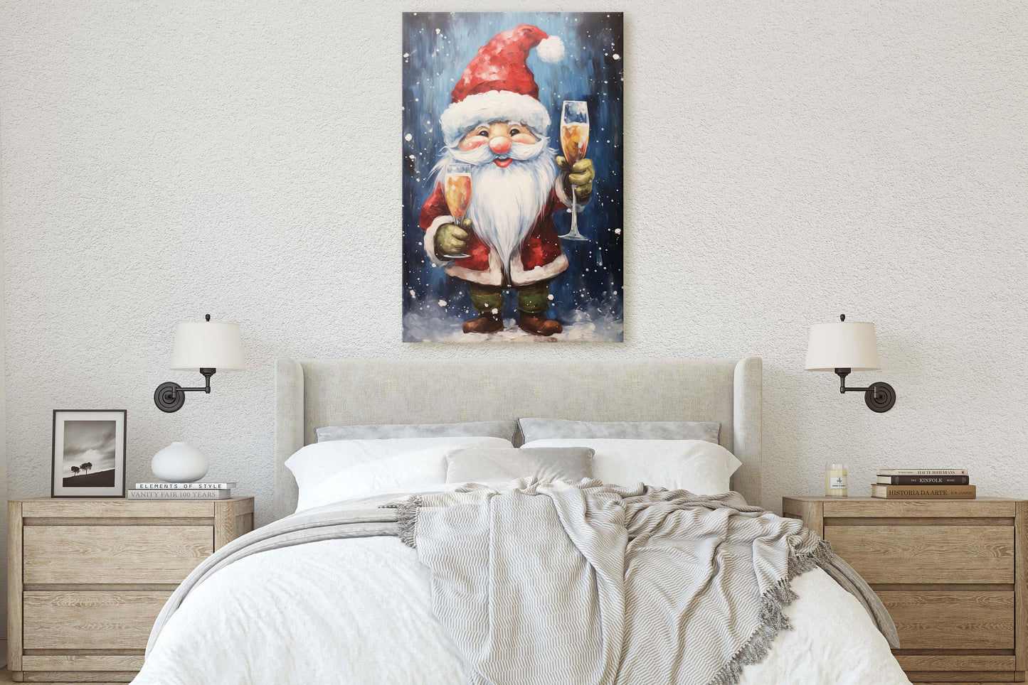 Cute Santa Wine, Santa Clause, Christmas Decor, Santa Painting, Saint Nick, Christmas Gift, Framed Canvas, Father Christmas, Holiday Artwork