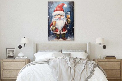 Cute Santa Wine, Santa Clause, Christmas Decor, Santa Painting, Saint Nick, Christmas Gift, Framed Canvas, Father Christmas, Holiday Artwork