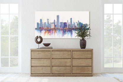 City Skyline Print, Urban City, Waterfront Buildings