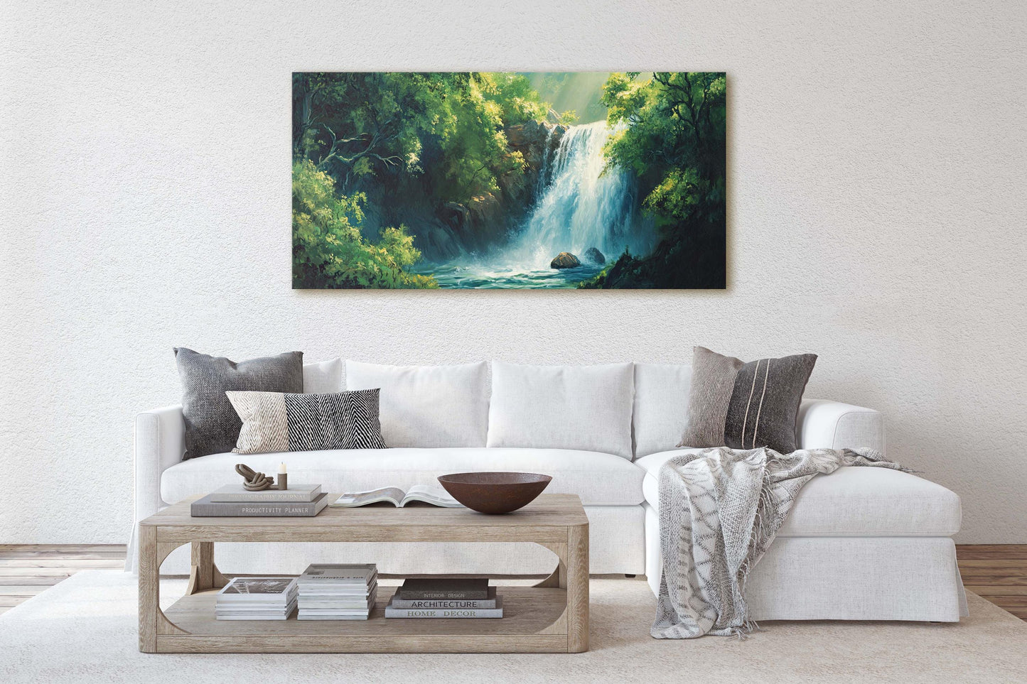 Waterfall Painting, Forest Waterfall, Nature Painting