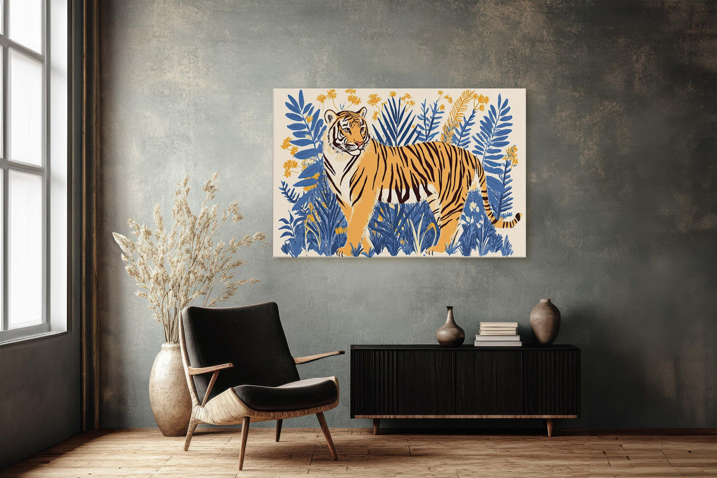 Jungle Tiger, Minimalist Tiger Print, Botanical Animal