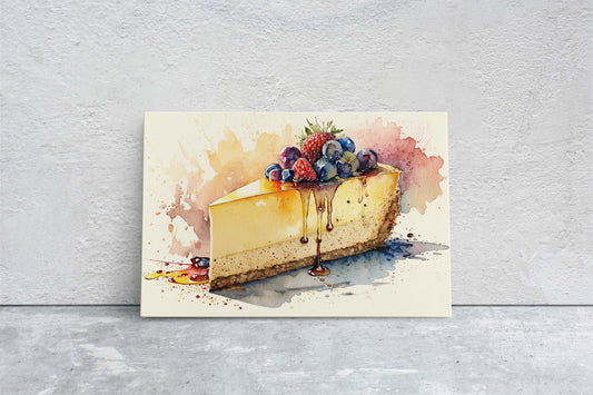 Watercolor Cheesecake, Cake Decor, Dessert Art, Kitchen Wall Art, Dining Room Art Ready To Hang, Large Print, Restaurant Print, Bakery Decor