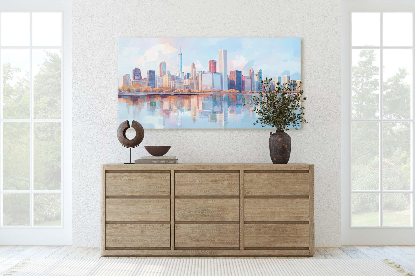 City Skyline Print, Urban City, Waterfront Buildings