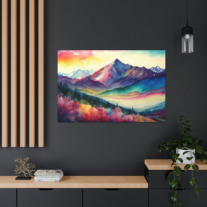 Watercolor Mountain Range Sunrise Canvas Art