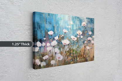 White Poppies on Canvas, Wildflower Print, Subtle Decor, Flower Art, Painting Print, Abstract Flowers, Impressionist Art, Large Print