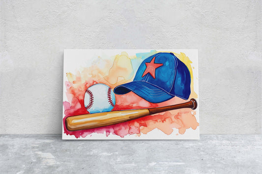 Watercolor Baseball, Baseball Painting, Baseball Bat, Original Art, Sport Lover, Kids Room, Boys Room