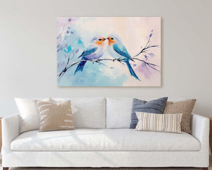 Love Birds, Bird Print, Pastel Colors, Blue Pink