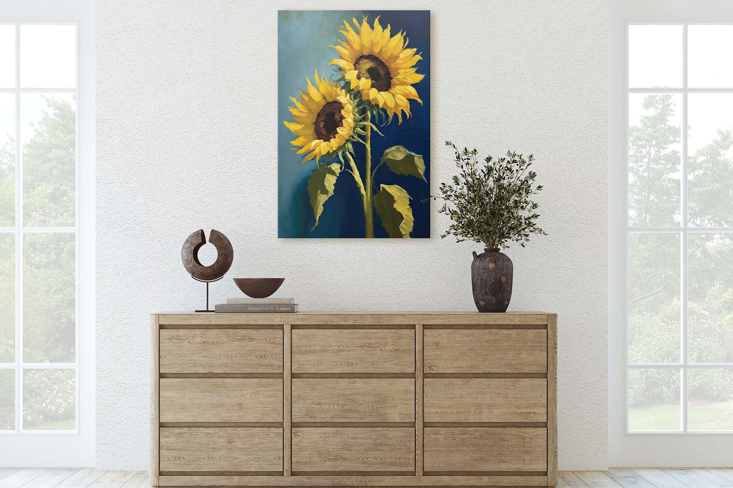 Sunflower Art, Flower Print, Wildflower, Traditional, Still Life, Farmhouse, Barn Decor, Living Room, Large Print, Ready to Hang