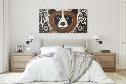 Bear Folk Art, Scandinavian Print, Large Canvas, Linocut Print
