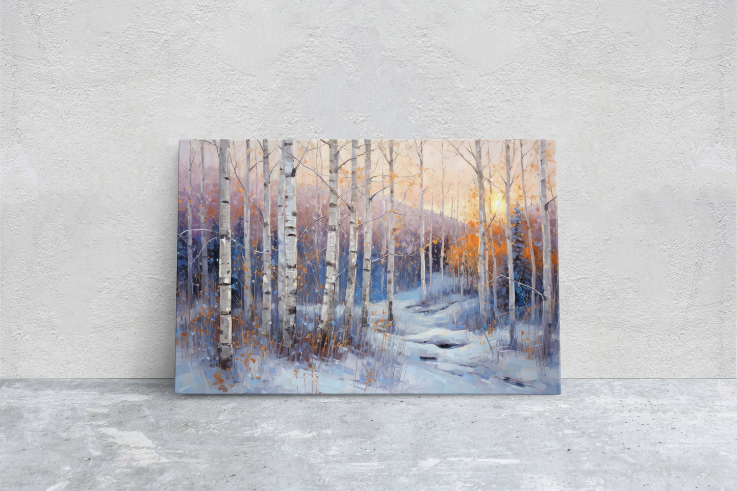 Winter Aspen Trees, Winter Painting, Aspen Forest, Snow Decor, Snowy Scene, Framed Canvas, Large Print
