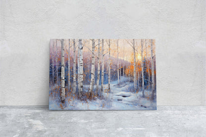 Winter Aspen Trees, Winter Painting, Aspen Forest, Snow Decor, Snowy Scene, Framed Canvas, Large Print