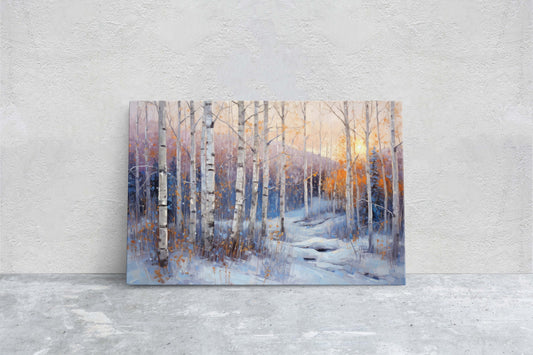 Winter Aspen Trees, Winter Painting, Aspen Forest, Snow Decor, Snowy Scene, Framed Canvas, Large Print
