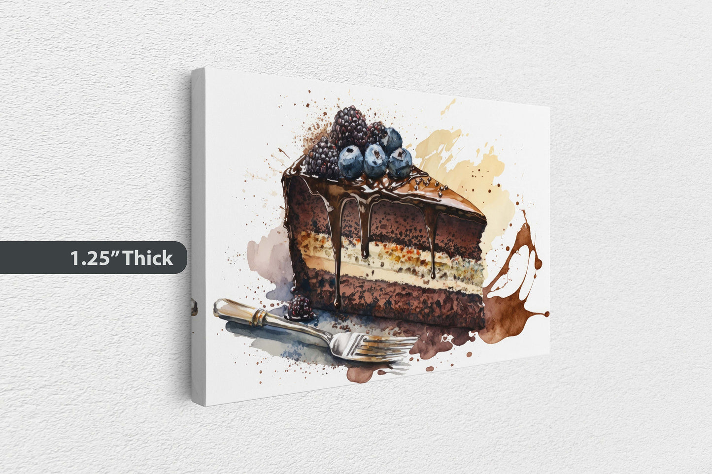 Watercolor Chocolate Cake, Dessert Art, Kitchen Wall Art, Dining Room Art Ready To Hang, Large Print, Restaurant Print, Bakery Decor