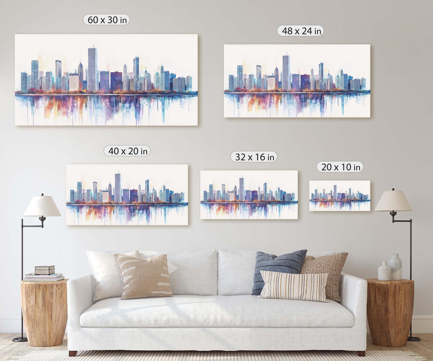 City Skyline Print, Urban City, Waterfront Buildings