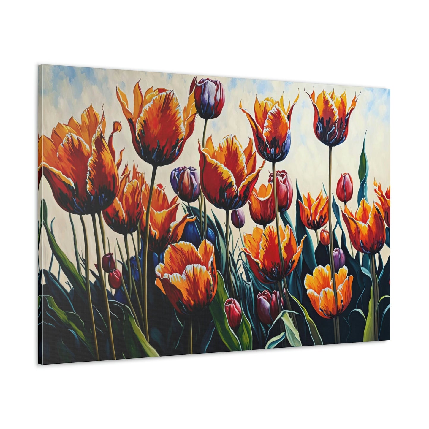 Tulip Field Fine Art Canvas Art Ready To Hang Large Print, Oil Painting, Flowers, colorful
