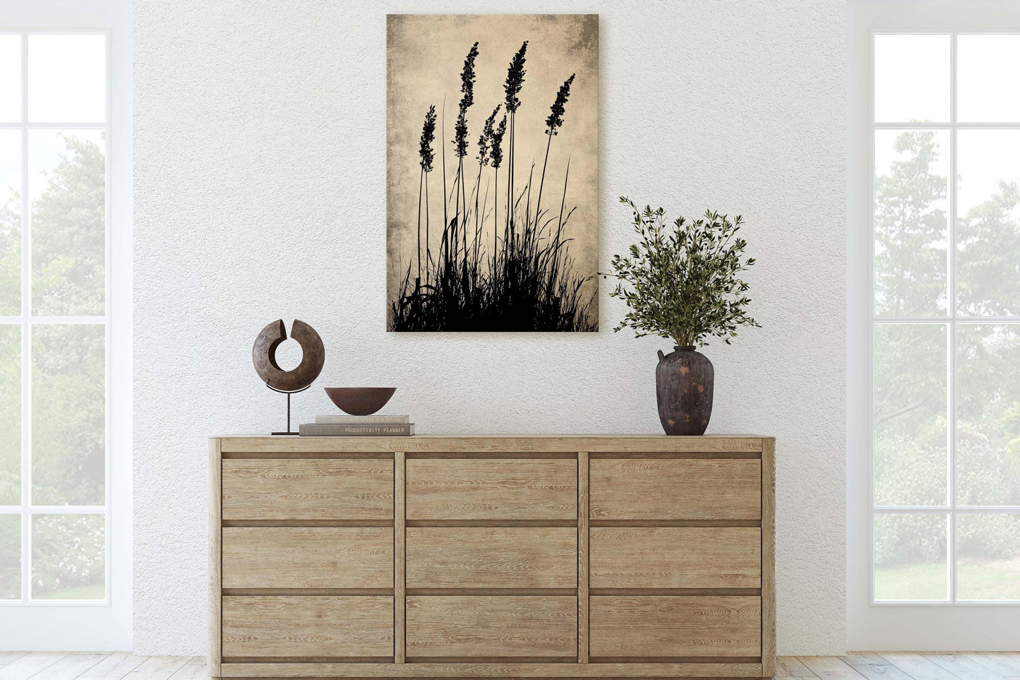 Wildgrass Painting, Silhouette Art, Black and White, Tall Grass