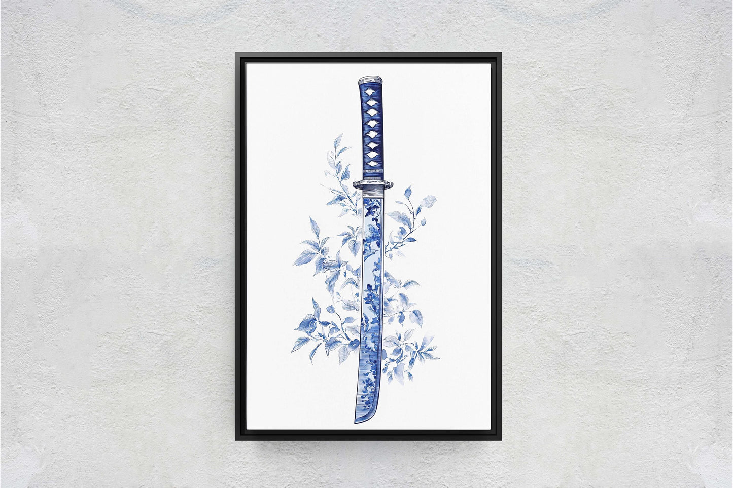 Blue Willow Katana, Samurai Sword, Vintage Art, chinoiserie Design