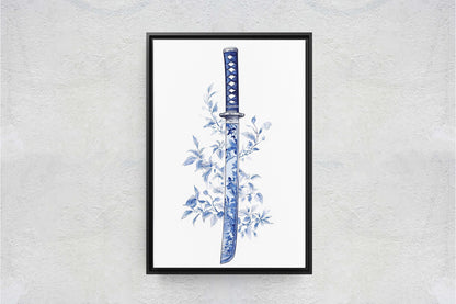 Blue Willow Katana, Samurai Sword, Vintage Art, chinoiserie Design