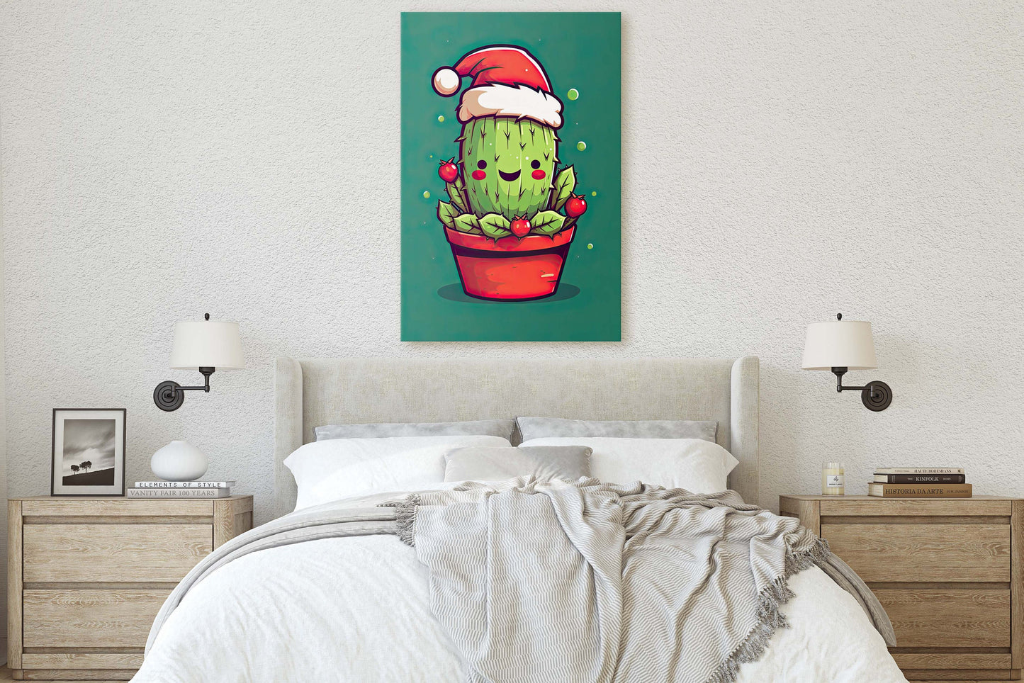Christmas Cactus, Cute Cactus, Cute Christmas Decor, Illustration, Southwester, Chibi Style, Cartoon Cactus
