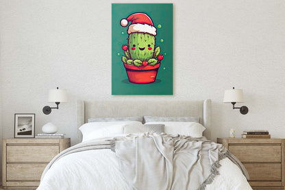 Christmas Cactus, Cute Cactus, Cute Christmas Decor, Illustration, Southwester, Chibi Style, Cartoon Cactus