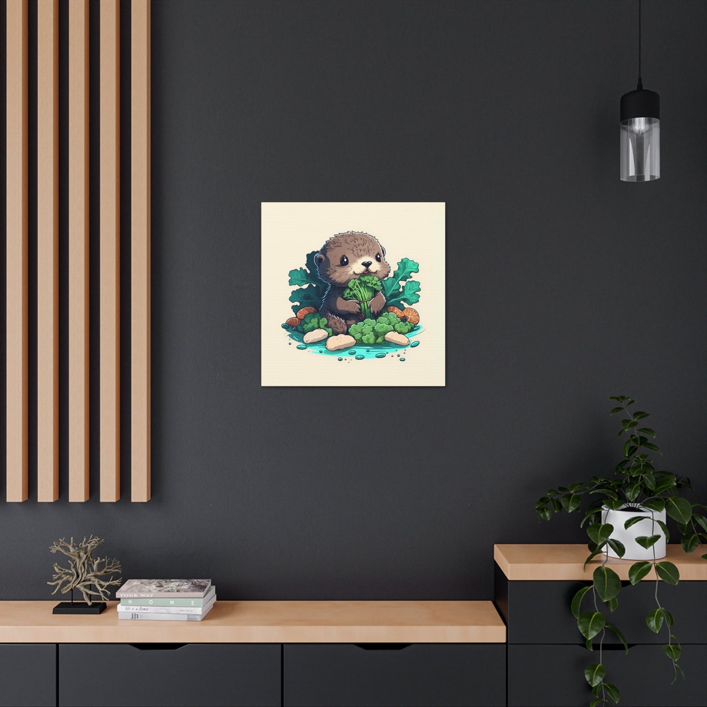 Otter Eating Vegetables Stretched Canvas Art