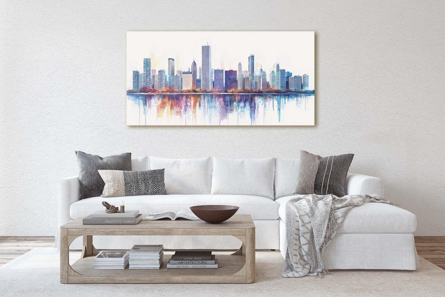 City Skyline Print, Urban City, Waterfront Buildings