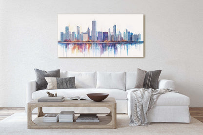 City Skyline Print, Urban City, Waterfront Buildings