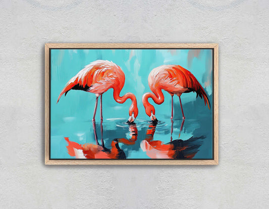 Flamingo Painting, Bird Art, Flamingos Drinking