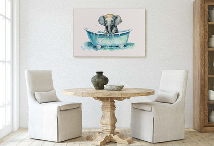 Elephant Bath, Elephant in Bathtub, Bathroom Decor, Kids Bath, Powder room, Fun Art, Cute Baby Elephant, Bath time Art, Silly Decor