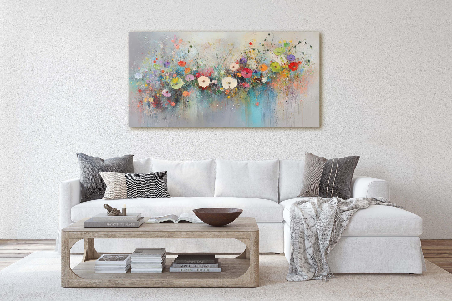 Wildflowers in Rain, Flowers in Rain, Abstract Wall Art, Framed Canvas, Watercolor flowers,  Floral Print, Classic, Rustic Farmhouse