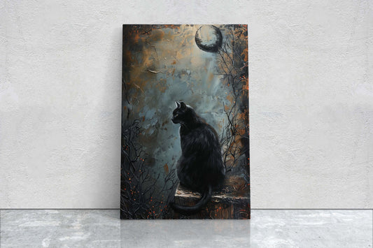 Crypt Cat, Black Cat, Creepy Decor, Framed Canvas, Halloween Decor, Gothic Art, Extra Large Print