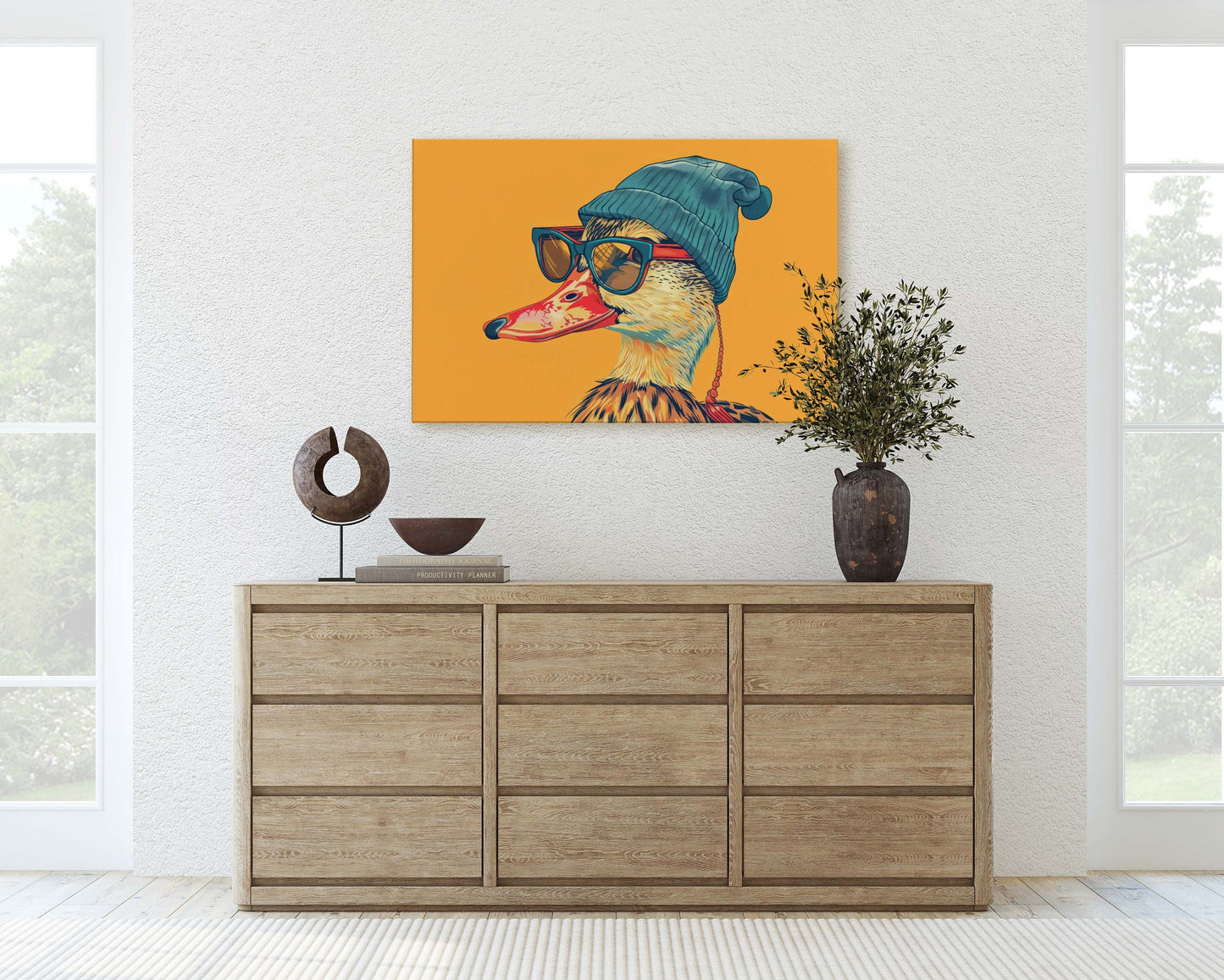 Hipster Duck, Pop Art, Street Art, Graffiti Painting, Animal Sunglasses, Orange Blue, Fun Quirky, Large Art Print, Kids Room, Boys Room