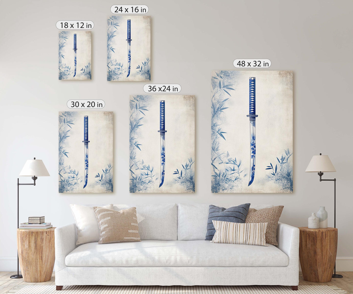 Blue Willow Katana, Samurai Sword, Vintage Art, chinoiserie Design
