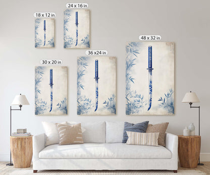 Blue Willow Katana, Samurai Sword, Vintage Art, chinoiserie Design
