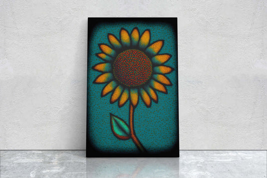 Sunflower, Abstract, Pointillism, Flower Decor, Large Print, Ready To hang, Farmhouse, Farm, Vertical Print, Modern Art, Contemporary