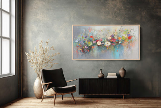 Wildflowers in Rain, Flowers in Rain, Abstract Wall Art, Framed Canvas, Watercolor flowers,  Floral Print, Classic, Rustic Farmhouse