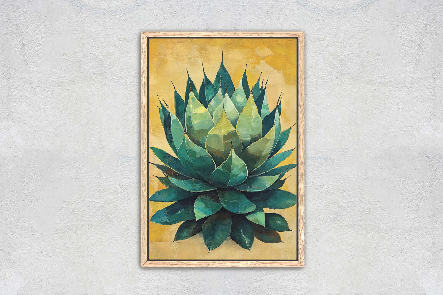 Agave Painting, Yellow Green Cactus, Desert Art, Mexico Art