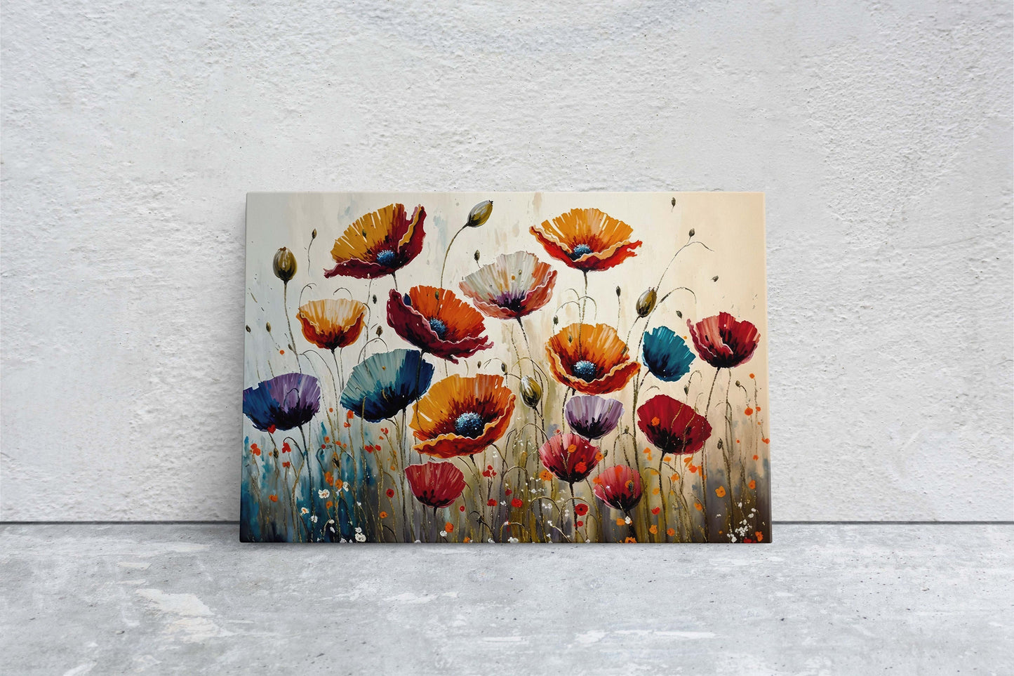Colorful Poppy Flowers Fine Art Canvas Art Ready To Hang Large Print, Oil Painting, Poppies