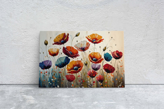 Colorful Poppy Flowers Fine Art Canvas Art Ready To Hang Large Print, Oil Painting, Poppies