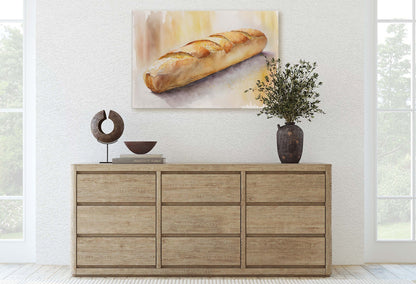 Baguette, French Bread, Fresh Baked Bread,Ready To Hang, Large Print, Watercolor Painting, Dining Room, Kitchen Art, Restaurant Art, Bakery