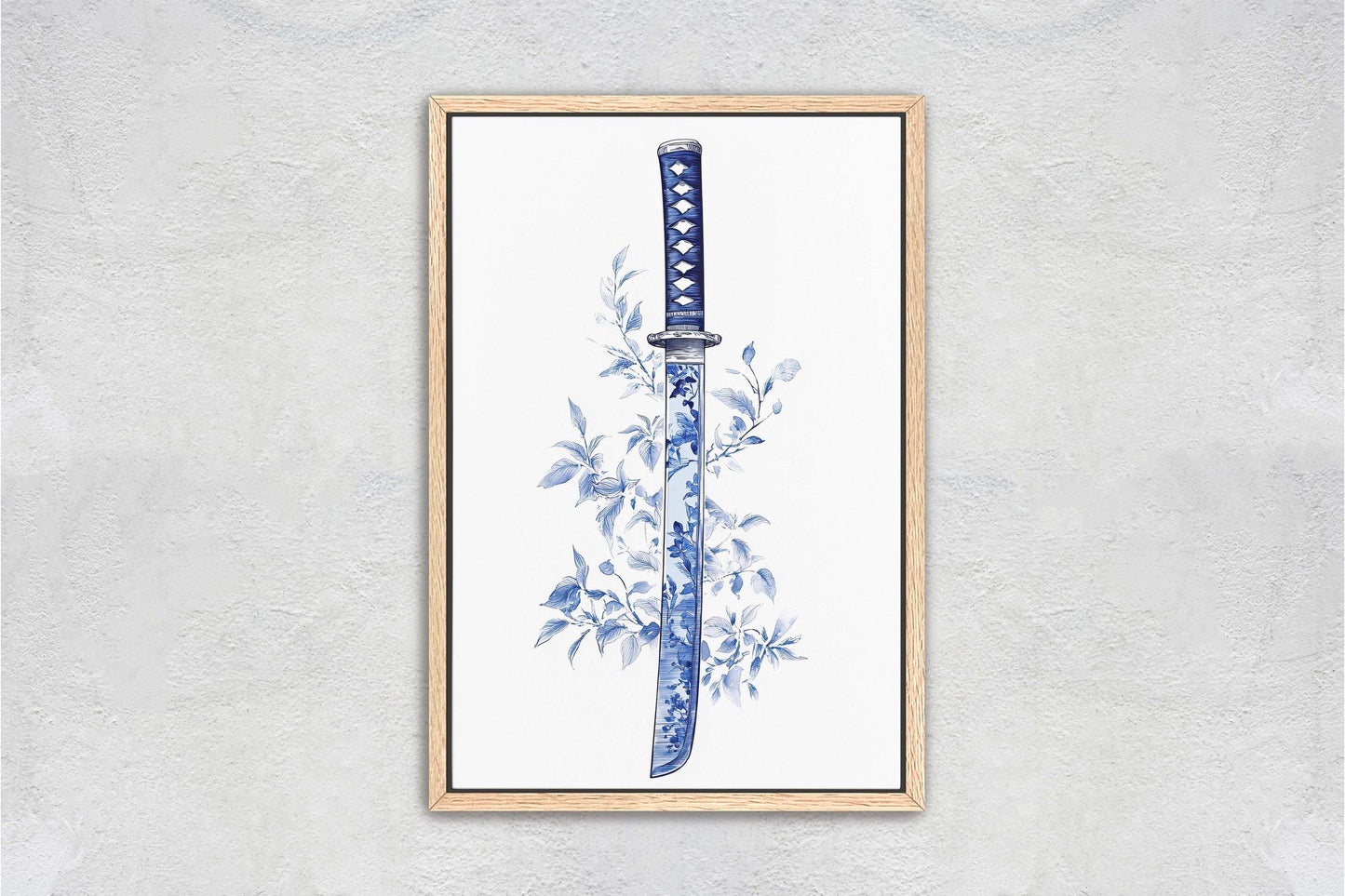 Blue Willow Katana, Samurai Sword, Vintage Art, chinoiserie Design