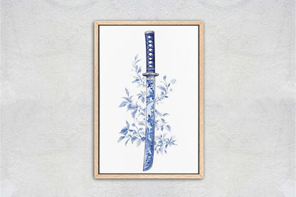 Blue Willow Katana, Samurai Sword, Vintage Art, chinoiserie Design