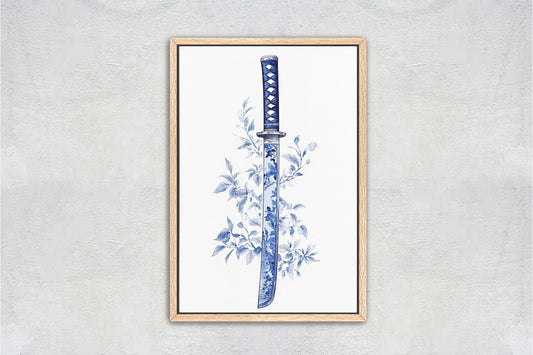 Blue Willow Katana, Samurai Sword, Vintage Art, chinoiserie Design