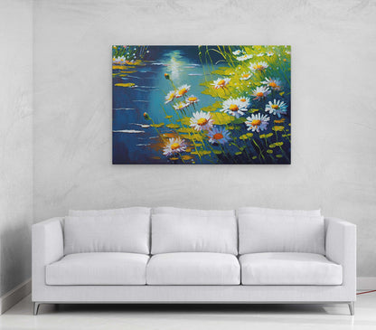 Camellia sinensis, Tea Plant, Stream, Flowers Canvas Art Ready To Hang Large Print, Oil Painting, Landscape