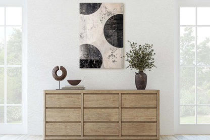Wabi Sabi Artwork, Minimalist Circles, Neutral Tones, Black and White, Extra Large Print, Framed Canvas, Abstract, Texture