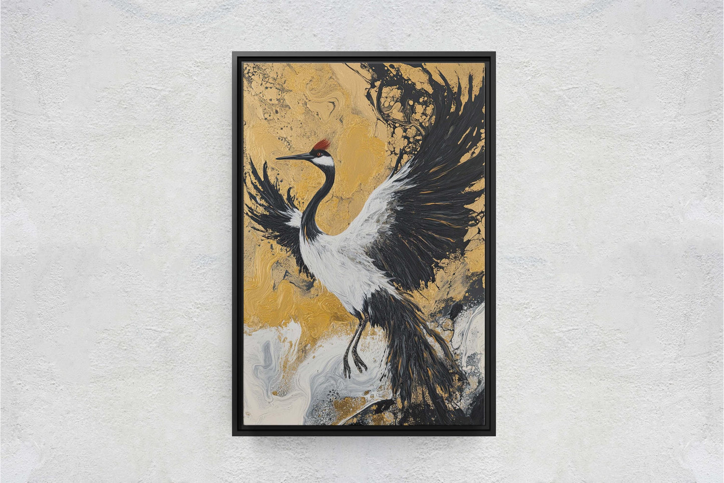 Japanese Crane, Gold Crane, Wabi Sabi, Bird Print, Japandi