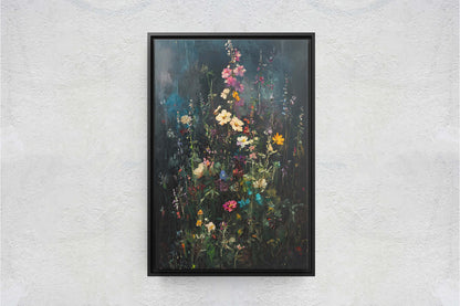 Dark Wildflowers, Black Canvas, Floral Print, Flower Decor