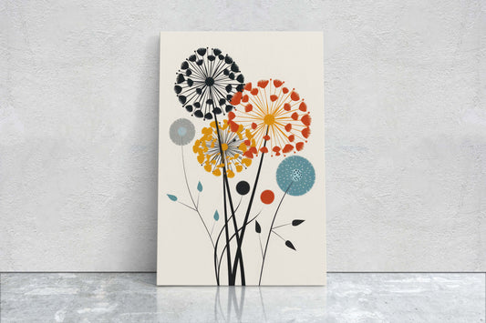 Mid Century Dandelion, Flower Print, Framed Canvas, Retro Decor, Minimalist Pastel, Mid Century Modern, Vintage Decor, Extra Large